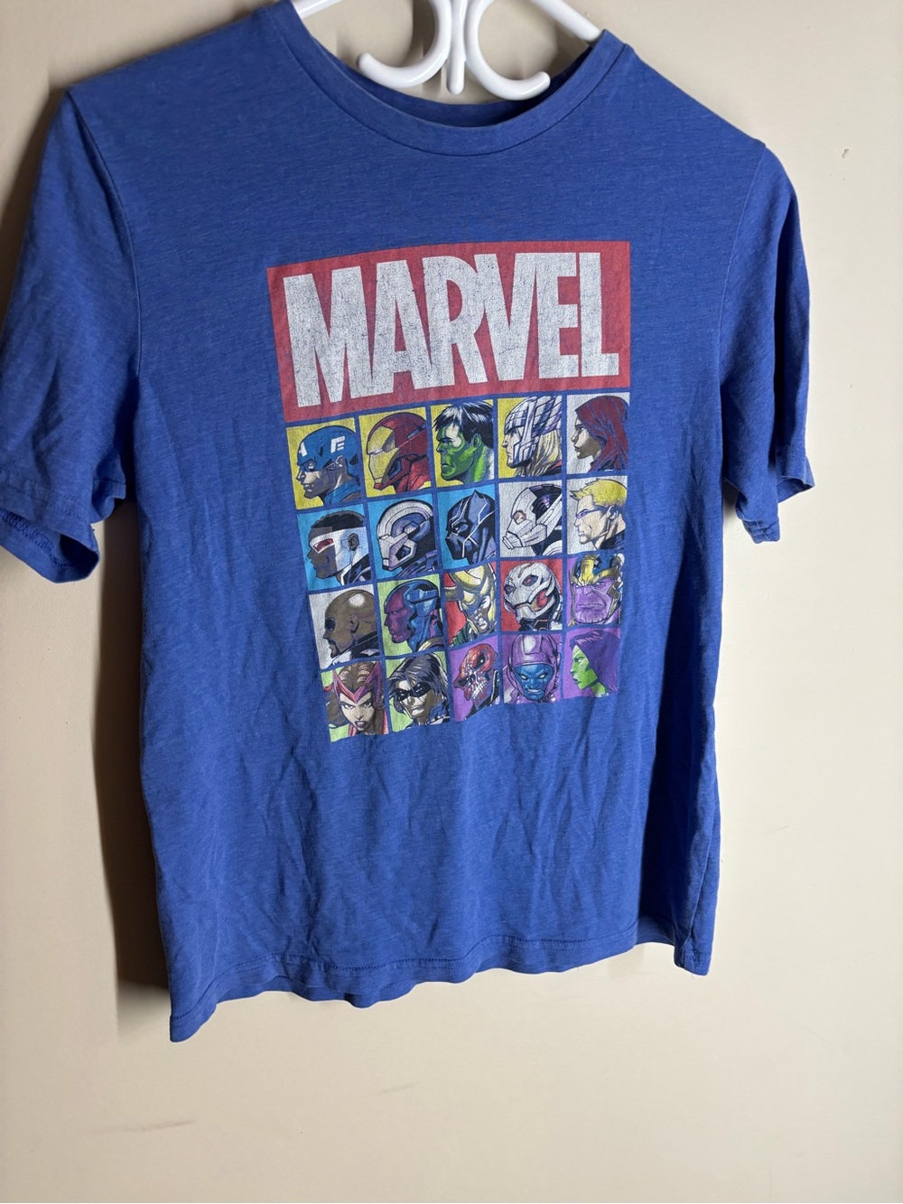 Marvel Blue Short Sleeve Graphic Tee with Multi-Hero Grid